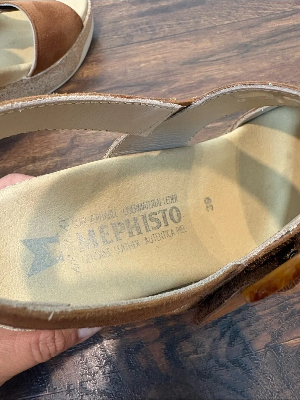 Mephisto Giulia Leather Wedge Heel Sandal Comfort Hazelnut Brown Size 9